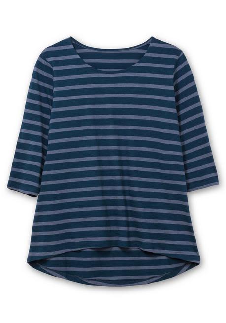 Sheego Ringelshirt Mit 3/4-Arm, Hinten Länger Als Vorn - Blau Gestreift Sheego