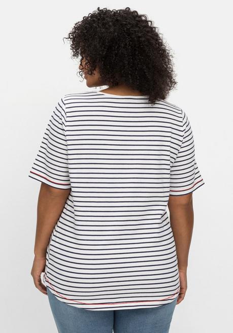 Sheego By Joe Browns Ringelshirt Mit Floralem Druck Und Kontrastnähten - Weiß Gestreift Sheego