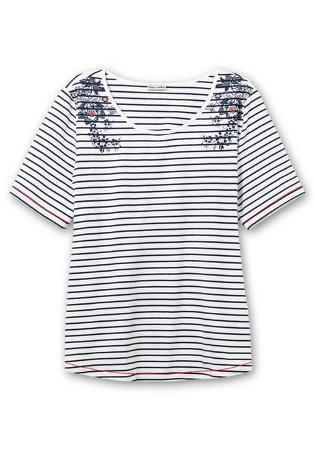 Sheego By Joe Browns Ringelshirt Mit Floralem Druck Und Kontrastnähten - Weiß Gestreift Sheego