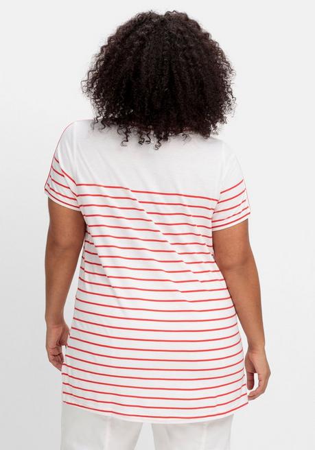 Sheego Ringelshirt Mit Kontrastdetails - Rot Gemustert Sheego