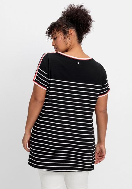 Sheego Ringelshirt Mit Kontrastdetails - Schwarz Gemustert Sheego