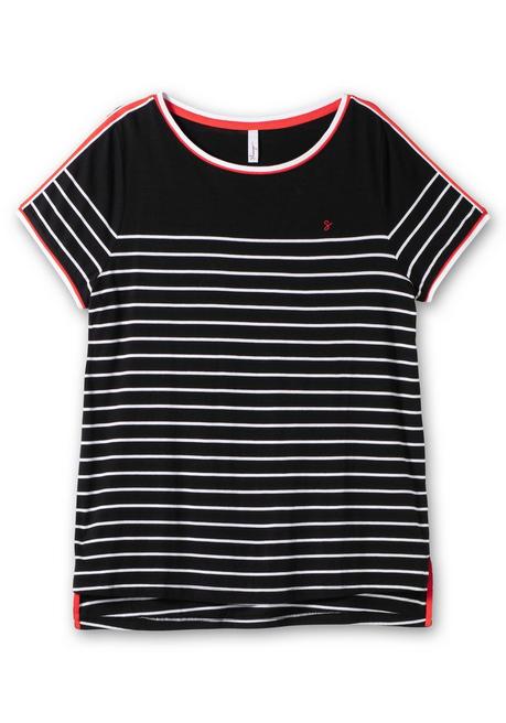 Sheego Ringelshirt Mit Kontrastdetails - Schwarz Gemustert Sheego