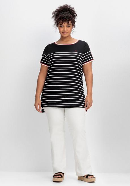 Sheego Ringelshirt Mit Kontrastdetails - Schwarz Gemustert Sheego