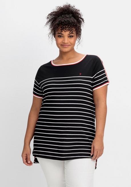 Sheego Ringelshirt Mit Kontrastdetails - Schwarz Gemustert Sheego