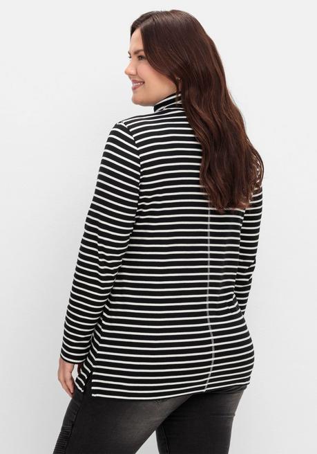Sheego Ringelshirt Mit Rollkragen, In Rippqualität - Schwarz-weiß Sheego