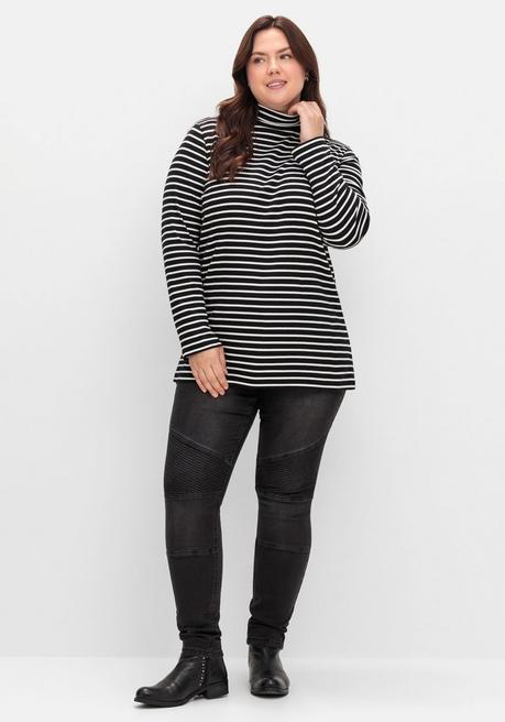 Sheego Ringelshirt Mit Rollkragen, In Rippqualität - Schwarz-weiß Sheego