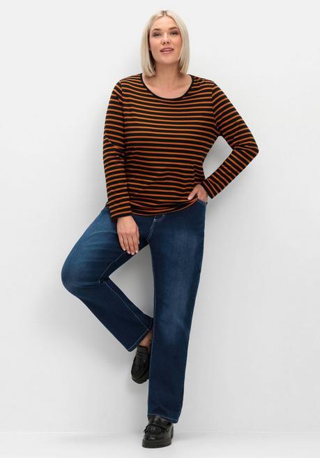 Sheego Ringelshirt Mit Rundhalsausschnitt - Schwarz Gestreift Sheego