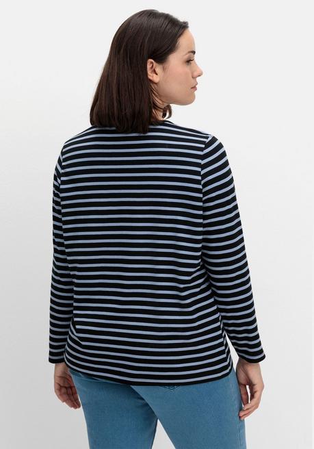 Sheego Ringelshirt Mit Rundhalsausschnitt - Taubenblau Gestreift Sheego