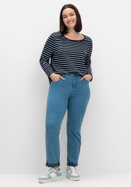 Sheego Ringelshirt Mit Rundhalsausschnitt - Taubenblau Gestreift Sheego