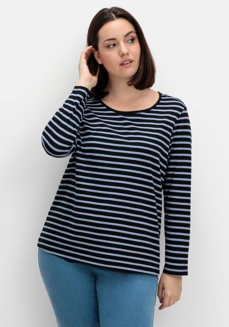 Sheego Ringelshirt Mit Rundhalsausschnitt - Taubenblau Gestreift Sheego