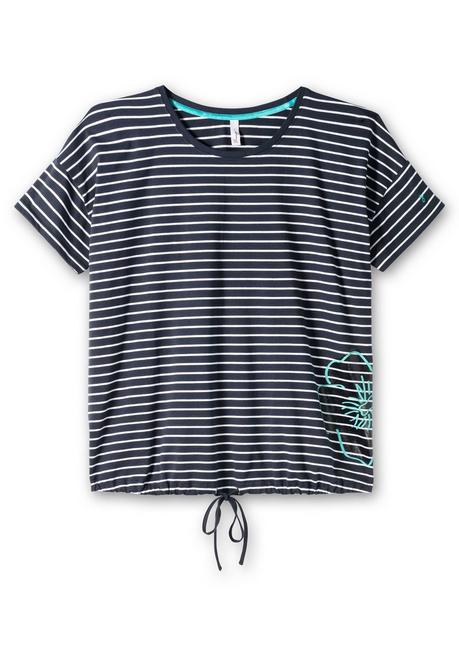 Sheego Ringelshirt Mit Saum-Bindeband Und Druck Seitlich - Nachtblau Gestreift Sheego