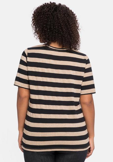 Sheego Ringelshirt Mit Silberfarbenem Glitzereffekt - Camelfarben Sheego