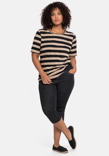 Sheego Ringelshirt Mit Silberfarbenem Glitzereffekt - Camelfarben Sheego