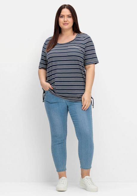 Sheego Ringelshirt Mit Tunnelzug In Der Seitennaht - Nachtblau Gestreift Sheego