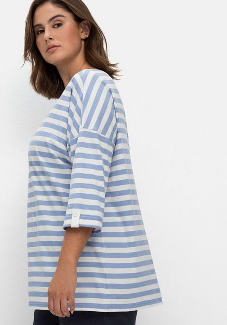 Sheego Ringelshirt Mit überschnittenen Schultern - Mittelblau-offwhite Sheego