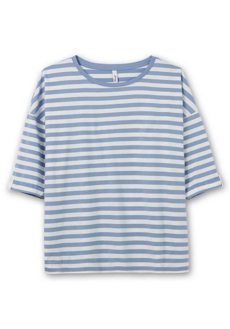 Sheego Ringelshirt Mit überschnittenen Schultern - Mittelblau-offwhite Sheego