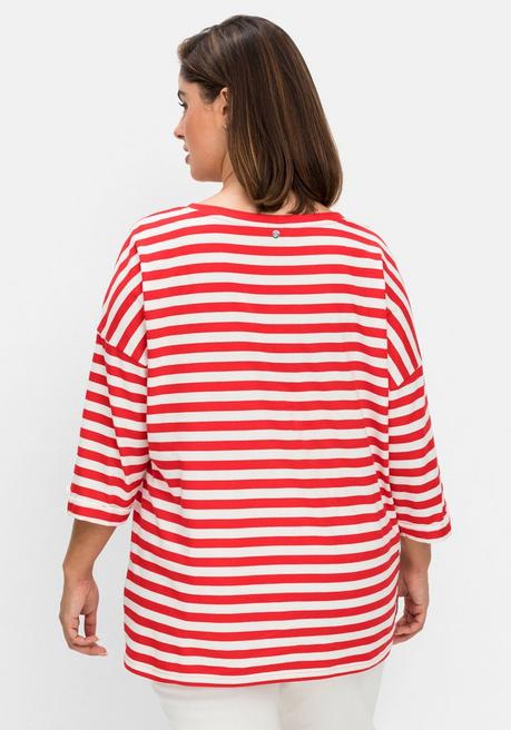 Sheego Ringelshirt Mit überschnittenen Schultern - Mohnrot-offwhite Sheego