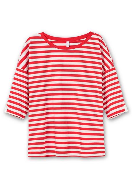 Sheego Ringelshirt Mit überschnittenen Schultern - Mohnrot-offwhite Sheego