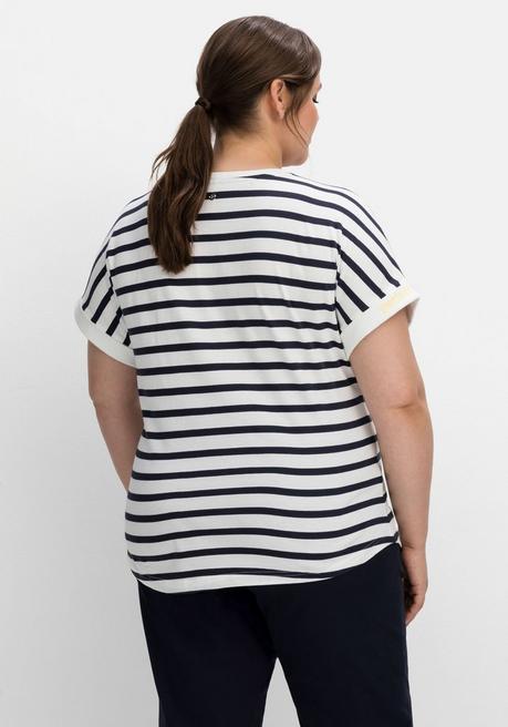 Sheego Ringelshirt Mit überschnittenen Schultern - Weiß-nachtblau Sheego