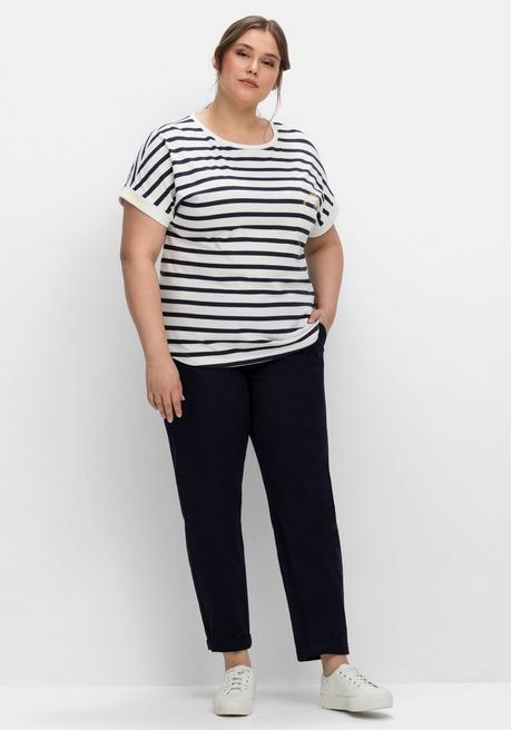 Sheego Ringelshirt Mit überschnittenen Schultern - Weiß-nachtblau Sheego