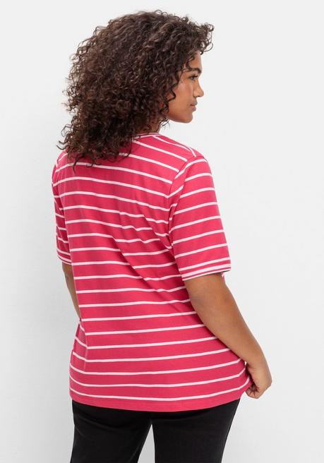 Sheego Ringelshirt Mit Verlängertem Halbarm - Magenta Gestreift Sheego