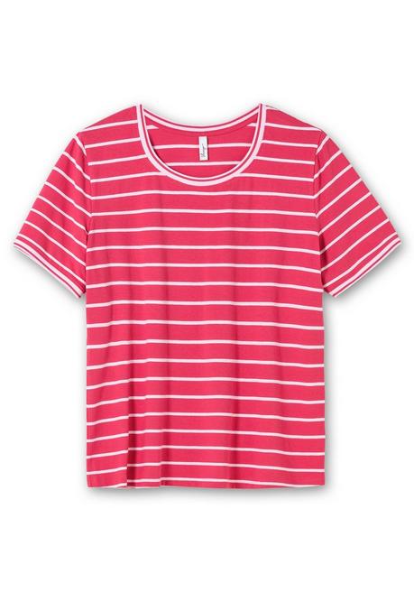 Sheego Ringelshirt Mit Verlängertem Halbarm - Magenta Gestreift Sheego