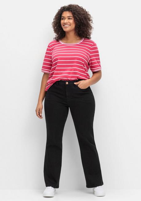 Sheego Ringelshirt Mit Verlängertem Halbarm - Magenta Gestreift Sheego