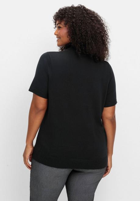 Sheego Rollkragenpullover Mit Kurzen Armen, In Figurnaher Form - Schwarz Sheego