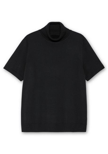 Sheego Rollkragenpullover Mit Kurzen Armen, In Figurnaher Form - Schwarz Sheego