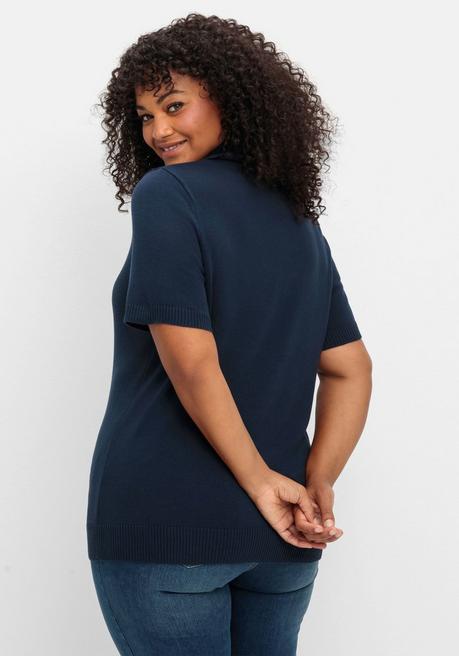 Sheego Rollkragenpullover Mit Kurzen Armen, In Figurnaher Form - Marine Sheego
