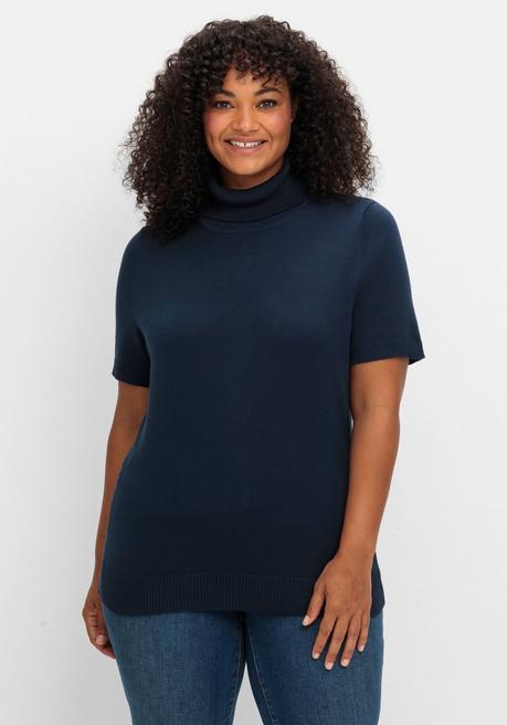 Sheego Rollkragenpullover Mit Kurzen Armen, In Figurnaher Form - Marine Sheego
