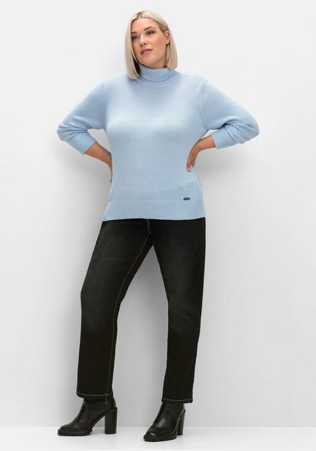 Sheego Rollkragenpullover Mit Rippbündchen - Eisblau Sheego