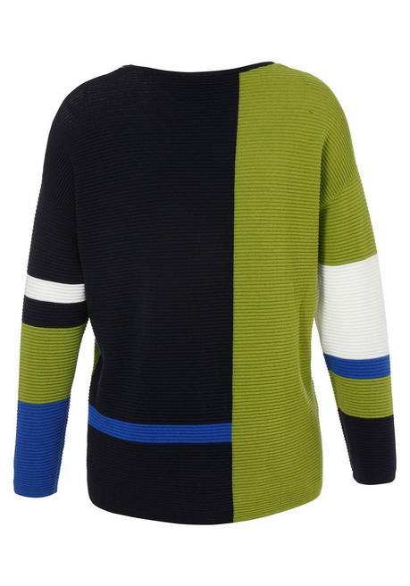 VIA APPIA DUE Rundhals-Pullover Im Colourblocking-Design - Blau Gemustert Sheego
