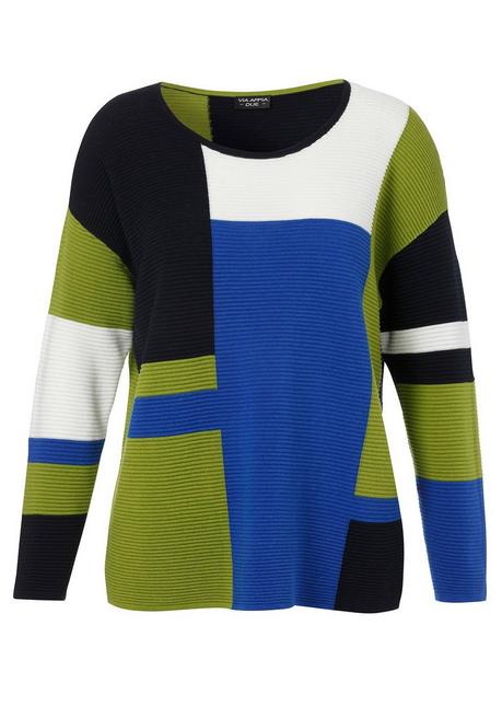 VIA APPIA DUE Rundhals-Pullover Im Colourblocking-Design - Blau Gemustert Sheego