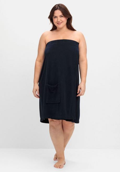 sheego Saunatuch mit Klettverschluss und Tasche - nachtblau sheego