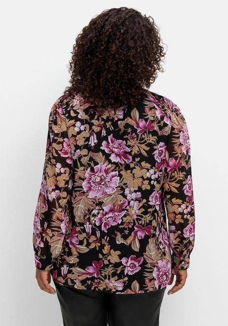 Sheego By Joe Browns Schluppenbluse In A-Linie, Mit Blumendruck - Schwarz Gemustert Sheego