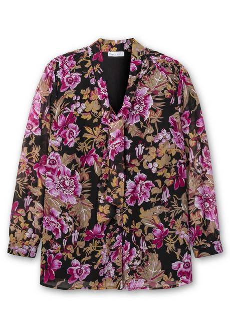 Sheego By Joe Browns Schluppenbluse In A-Linie, Mit Blumendruck - Schwarz Gemustert Sheego