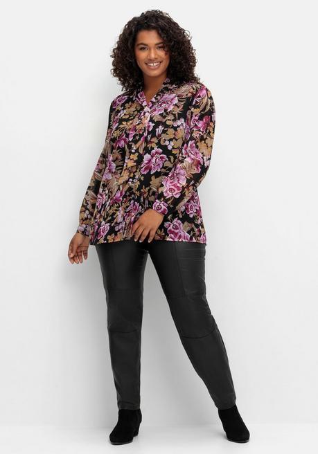 Sheego By Joe Browns Schluppenbluse In A-Linie, Mit Blumendruck - Schwarz Gemustert Sheego