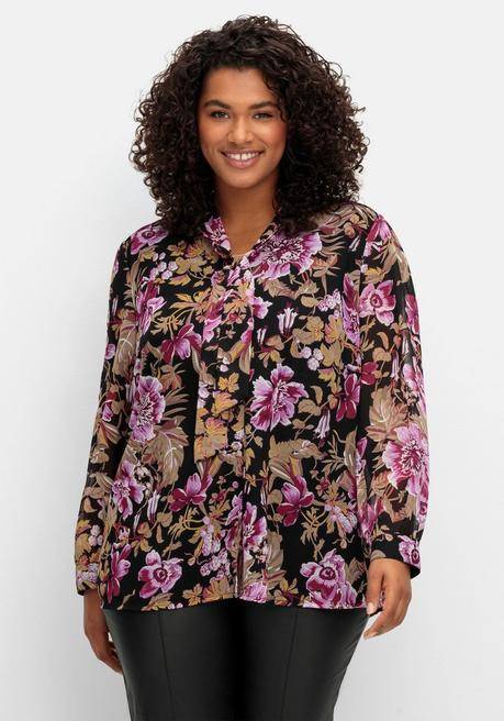 Sheego By Joe Browns Schluppenbluse In A-Linie, Mit Blumendruck - Schwarz Gemustert Sheego