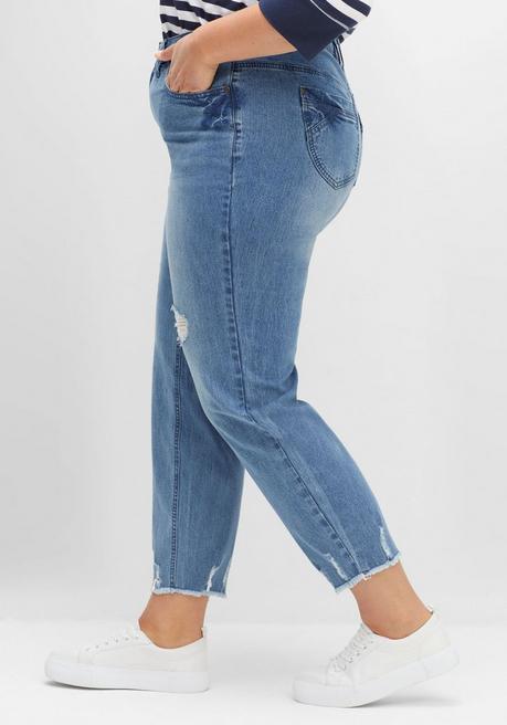 Sheego Schmale 7/8-Jeans Mit Destroyed-Effekten - Blue Used Denim Sheego