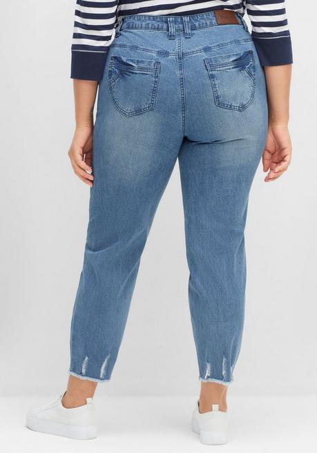 Sheego Schmale 7/8-Jeans Mit Destroyed-Effekten - Blue Used Denim Sheego