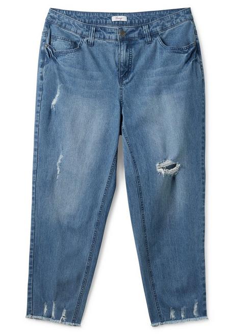 Sheego Schmale 7/8-Jeans Mit Destroyed-Effekten - Blue Used Denim Sheego