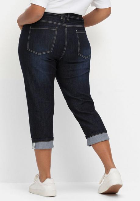 Sheego Schmale 7/8-Jeans Mit Kontrasttape Innen Am Saum - Blue Black Denim Sheego