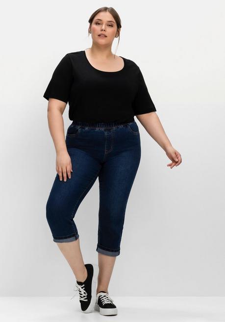 sheego Schmale Caprijeans mit Saumumschlag - dark blue Denim sheego
