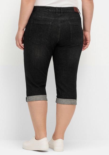 Sheego Schmale Caprijeans Mit Used-Effekten - Black Denim Sheego