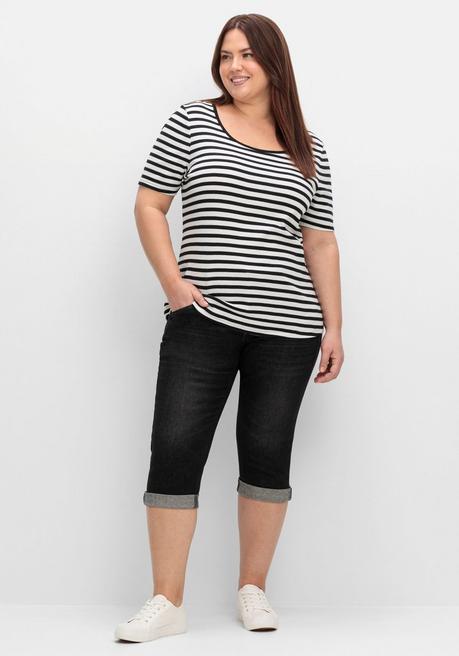 Sheego Schmale Caprijeans Mit Used-Effekten - Black Denim Sheego