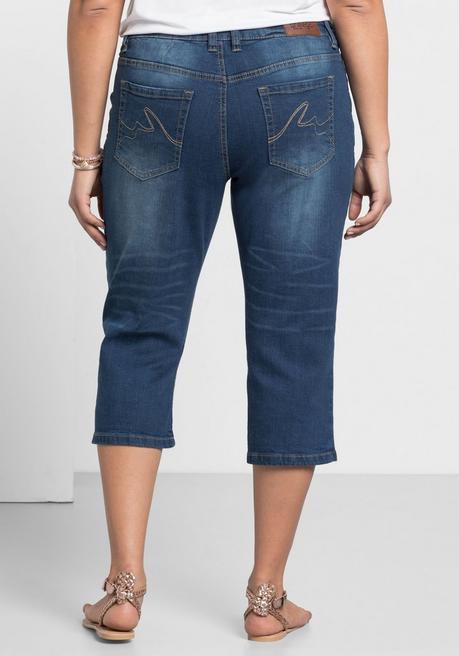 Sheego Schmale Caprijeans Mit Used-Effekten - Blue Denim Sheego