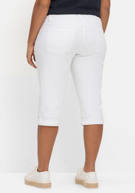 Sheego Schmale Caprijeans Mit Used-Effekten - White Denim Sheego