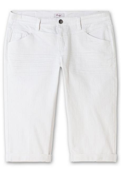 Sheego Schmale Caprijeans Mit Used-Effekten - White Denim Sheego