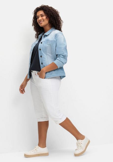 Sheego Schmale Caprijeans Mit Used-Effekten - White Denim Sheego